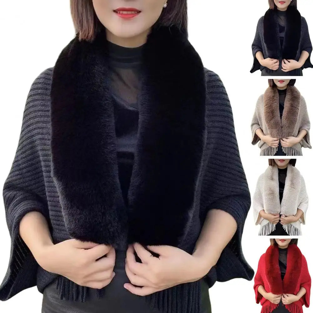 Women Winter Shawl Tassel Thicken Solid Color Cardigan Coat Knitted Artificial Rabbit Fur Elegant Banquet Ponchos 241112