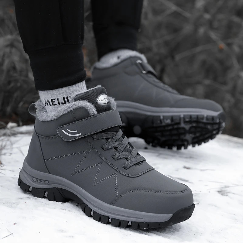 Winter womens plush Pu leather waterproof sports shoes climbing and hunting shoes unisex lace up outdoor warm hiking boots 241126
