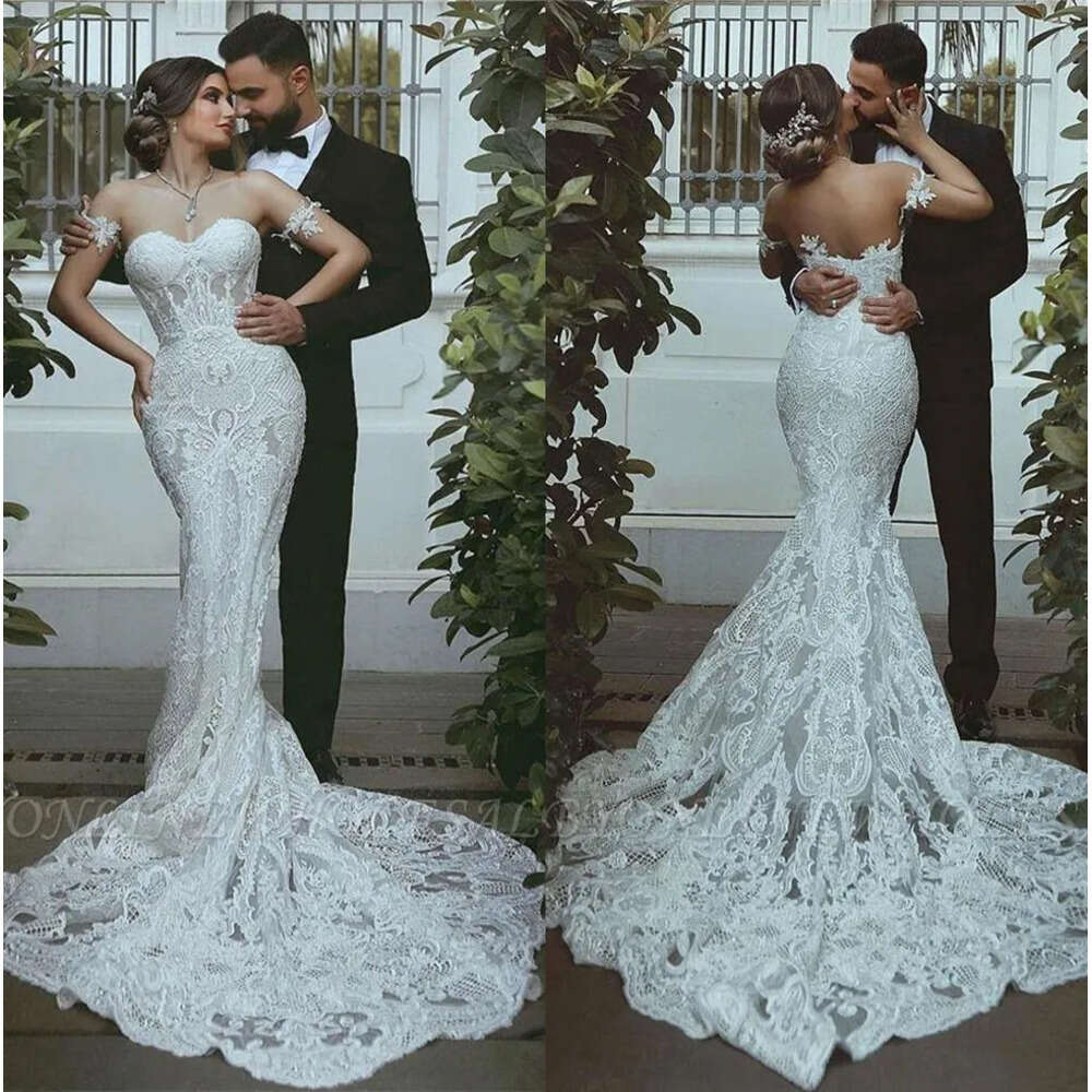 Dresses Sweetheart Full Mermaid Lace Applique Chapel Train Bridal Wedding Gowns Robe De Mariage Bc