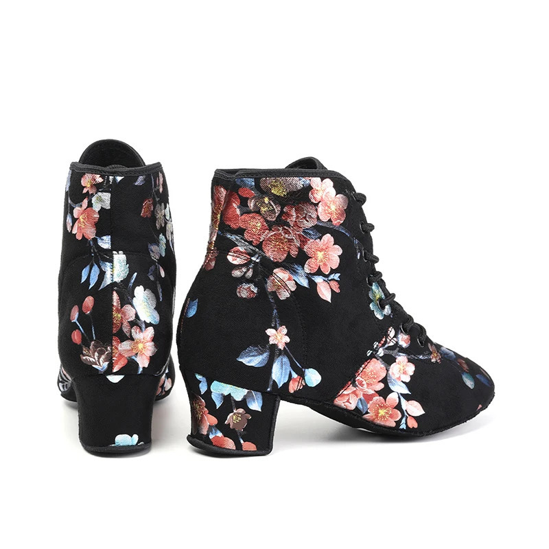 DKZSYIM Black Flower Dance Shoes Dance Hall Boots Tango Latin Modern Women Oxford Lace Practice Dance Shoes High Heels 3.5/5cm 241126