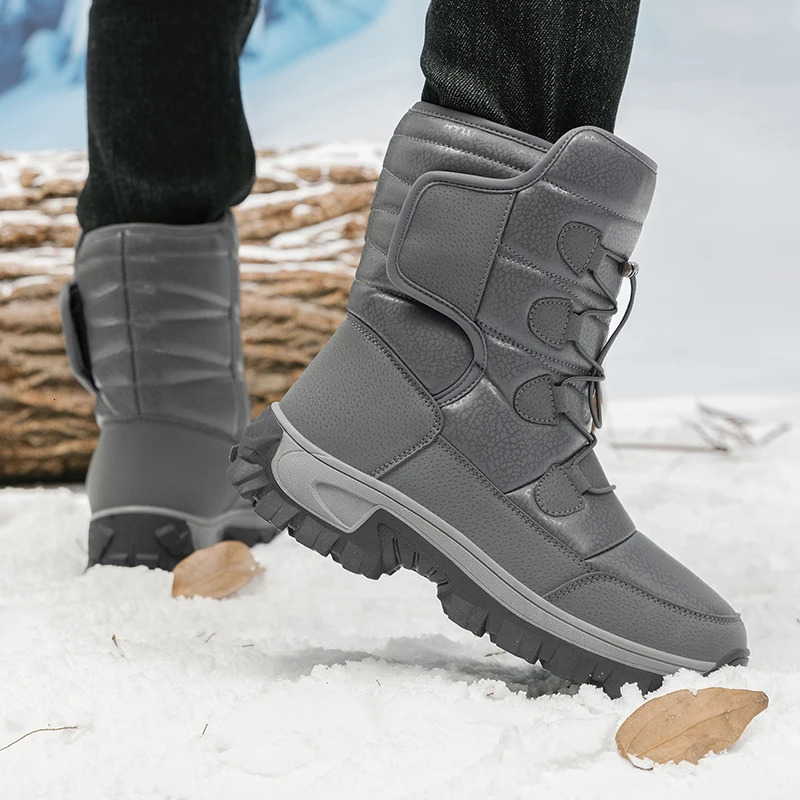 Warm Mens Plush Snow Boots Top Winter Mens Boots Waterproof Winter Motorcycle Boots Outdoor Non slip Mens Hiking Boots 241126
