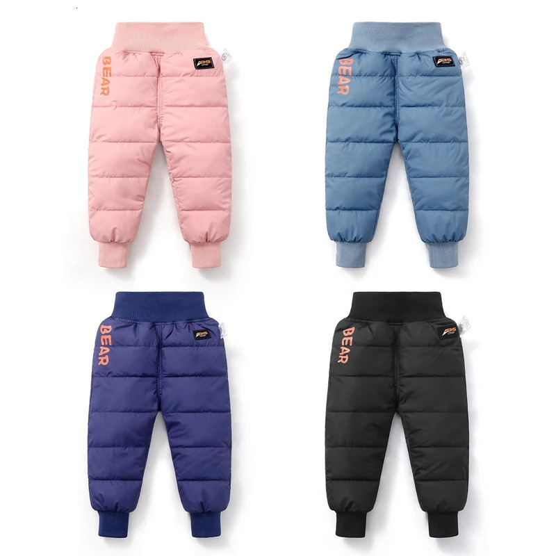 Winter childrens pants girls cotton padded thick warm Trouser waterproof ski pants 1-5 years elastic high waisted baby pants 241126