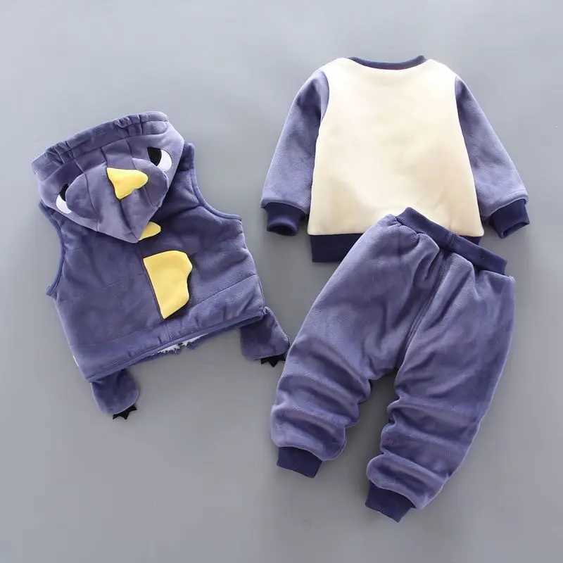 Clothing Sets Baby Boys Clothing Sets Winter Plus Velvet Thick Warm 3Pcs Outift Cartoon Dinosaur Children Clothes Sport Tracksuit Set For Kids H241126
