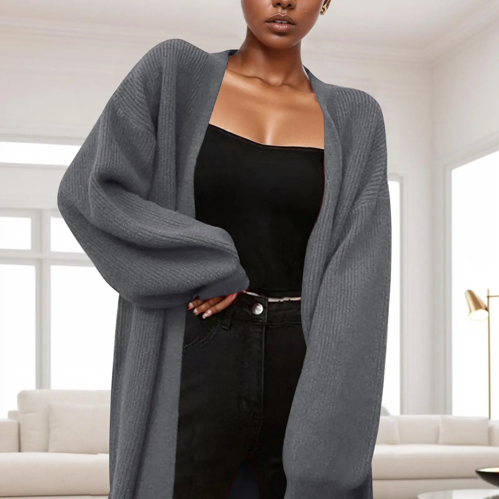 Autumn Winter Long Cardigan WomenS MediumLength Loose Lazy Outer Wear Sweater Knitted Soft Solid Color Cardigans 241112