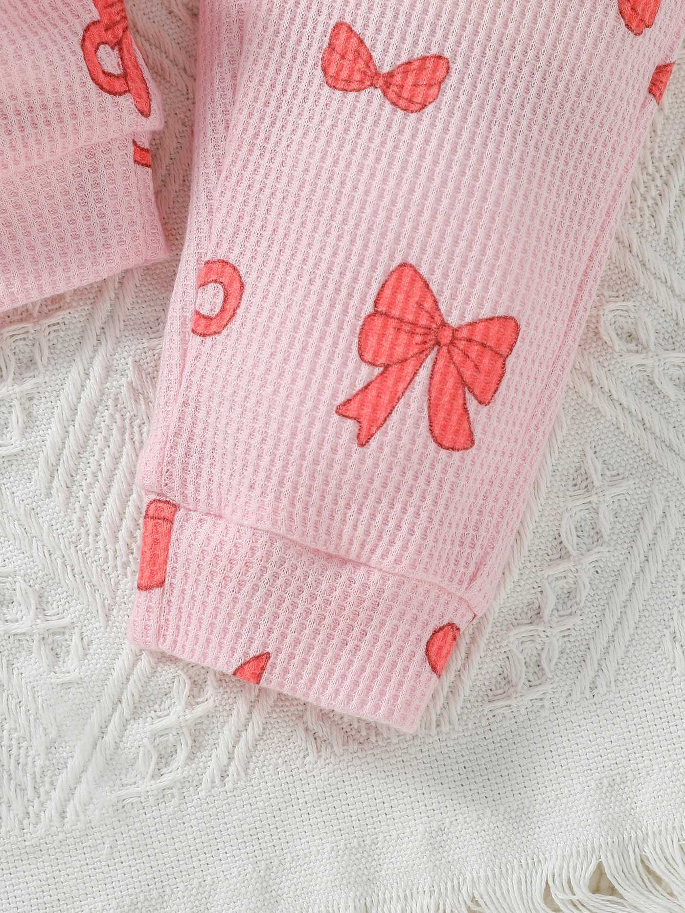 Clothing Sets Baby girl Pink autumn lovely and sweet Print Bow Long Sleeve Honey Streetwear Fashion Pantsuit H241126