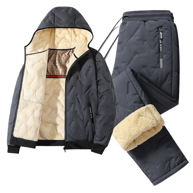 Winter wool mens track suit 3-piece set warm vest jacket pants graphene heating sports pants thick Plus size 8xl 241126