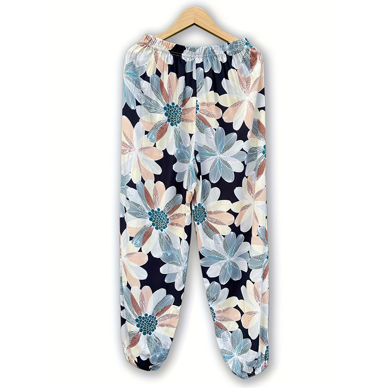 Ladies spring and summer thin casual bunches tropical style colorful flowers can be worn outside home air conditioning pants beach sunscreen pants