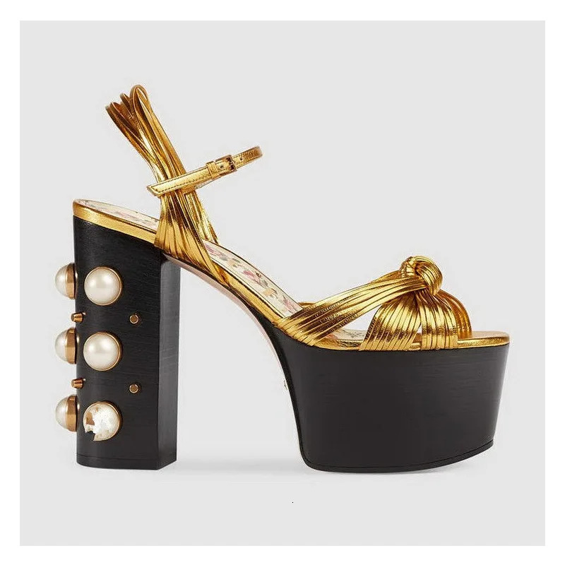 Brand Summer Fashion Metal Platform Sandals Large 34-42 Super High Heel Thick Bottom Rivet Party Women's Shoes