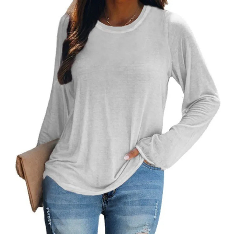 Spring and summer womens solid staff collar underwear long sleeved T-shirt fashionable casual vacation formal office womens top 241121