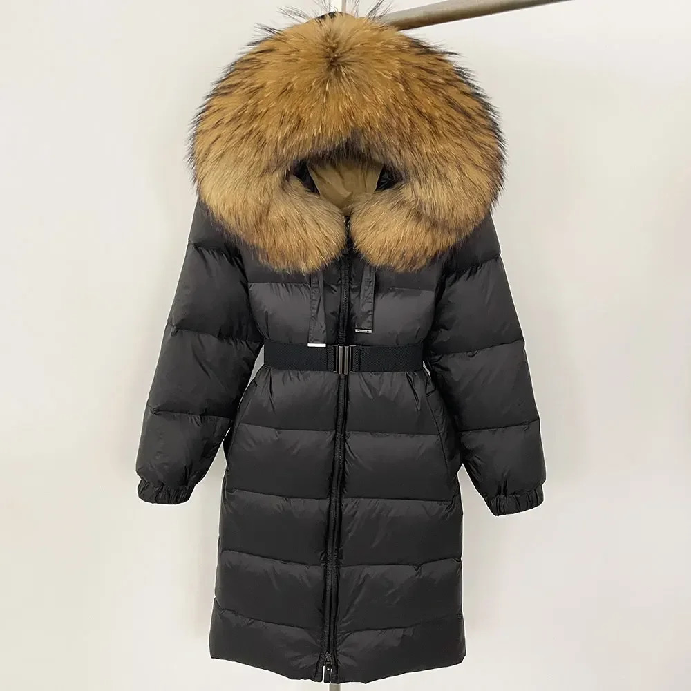 Winter 2024 Warm 90 White Duck Down Jacket Womens Cold Womens True Fur Coat Womens Hooded Long Natural Fox Fur Inflatable Jacket 241126