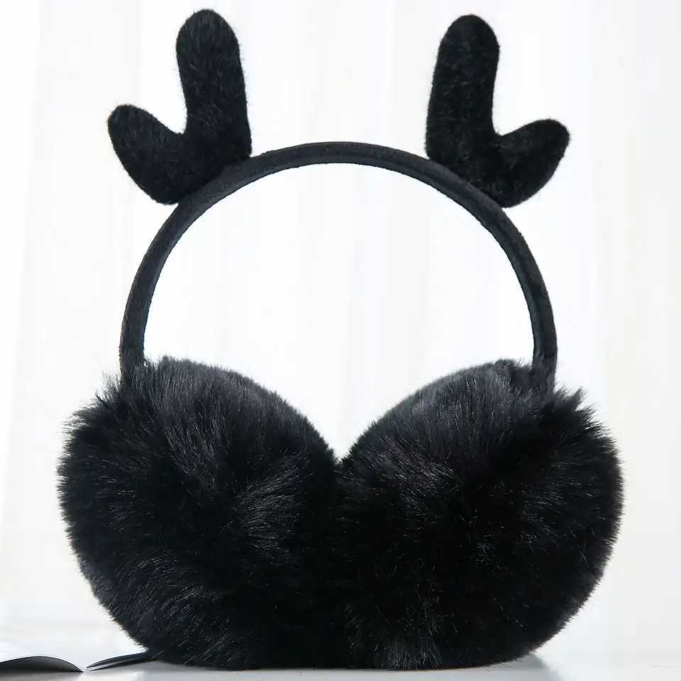 Christmas Ear Muffs Winter Earmuffs Warm Deer Antlers Earmuffs Women Headphones Ear Protection New Fur Elk Earmuffs Soft CuteXJ241126