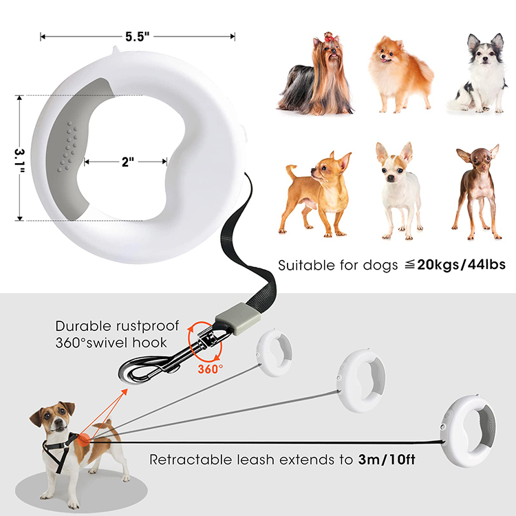 Hands Free Running Travel Adjustable Nylon Rope Heavy Duty Led Light Automatic Retractable Dog Leash