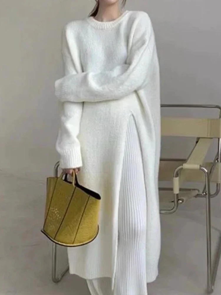 Winter womens dress y2k V-neck sexy ultra-thin elastic loose basic body sweater winter knitted autumn warm long skirt 241125