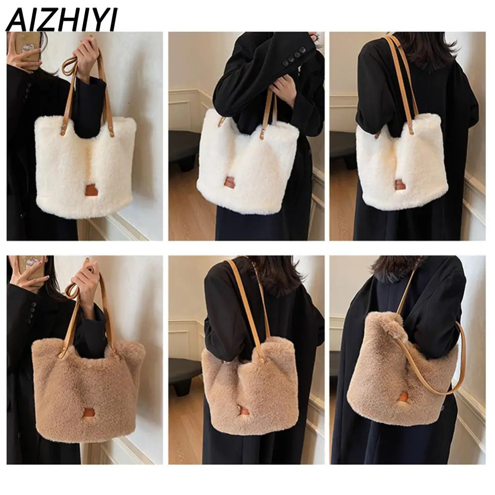 Women Plush Shoulder Bag Fluffy Furry Satchel Large Capacity Fuzzy Purse Handbag for Work Travel Shopping 241125