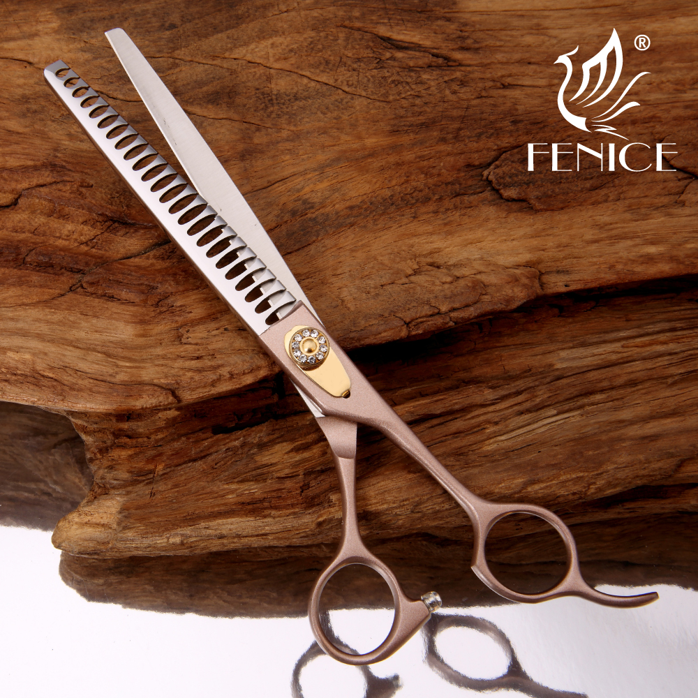 Fenice Japan 440C Stainless Steel Rose Gold Thinning Shears Professional Pet Grooming Scissors