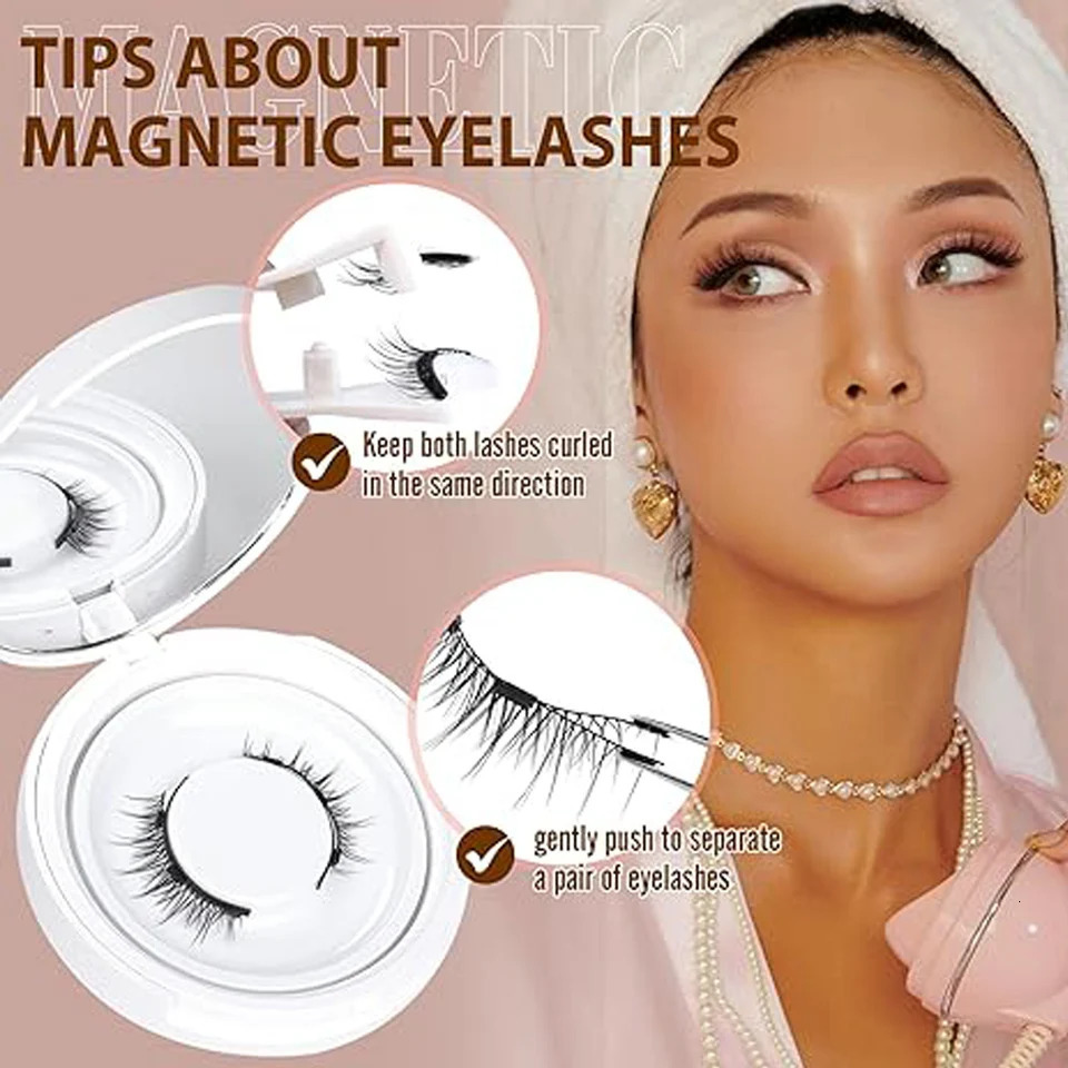Magnetic Eyelashes without Eyeliner - Reusable Dual Magnetic lashes Looking Natural No Glue 3D False Eyelashes Kit Applicator 241125