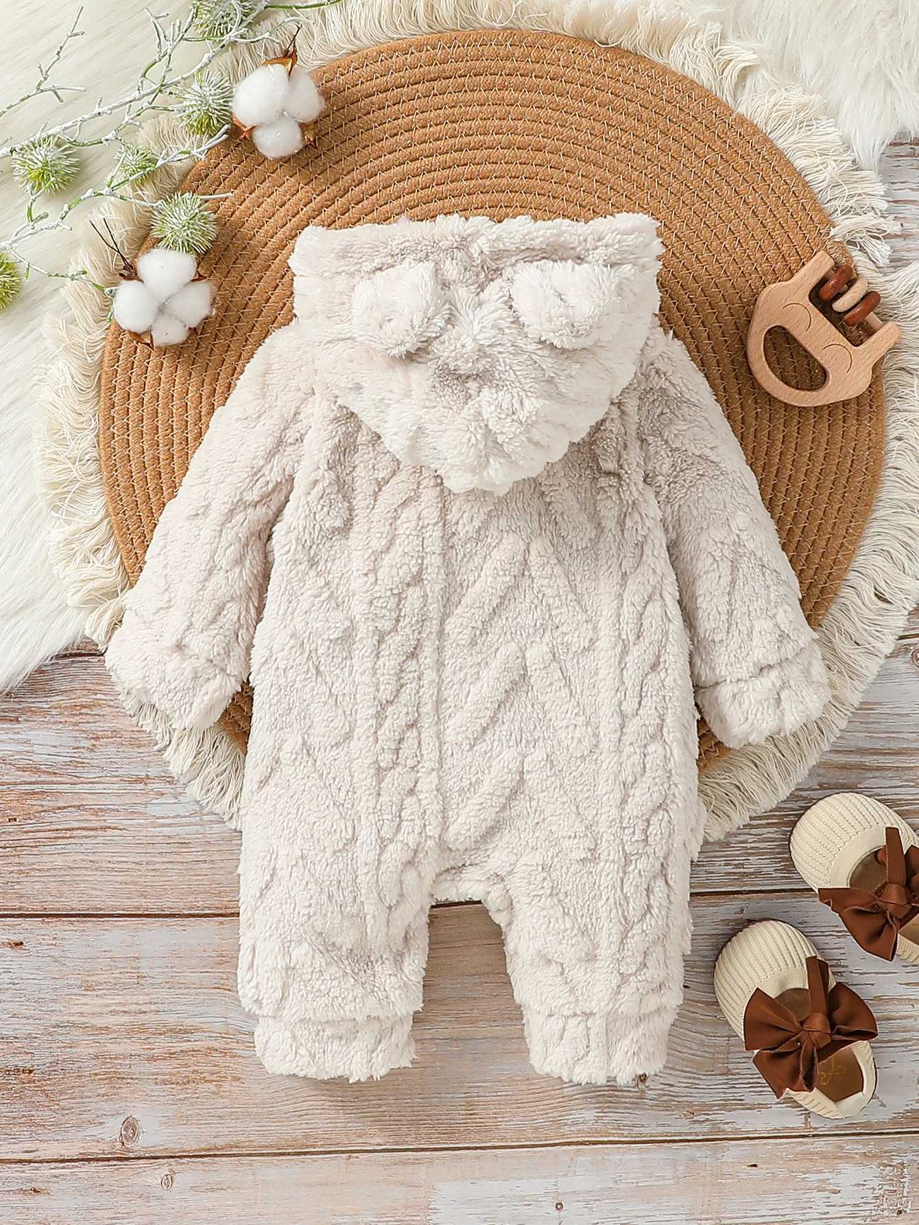 Clothing Sets Baby Boys Winter Long Sleeve Soild Plush Hoodie Zipper Fashion Jumpsuit For Newborn Warm Clothes H241126