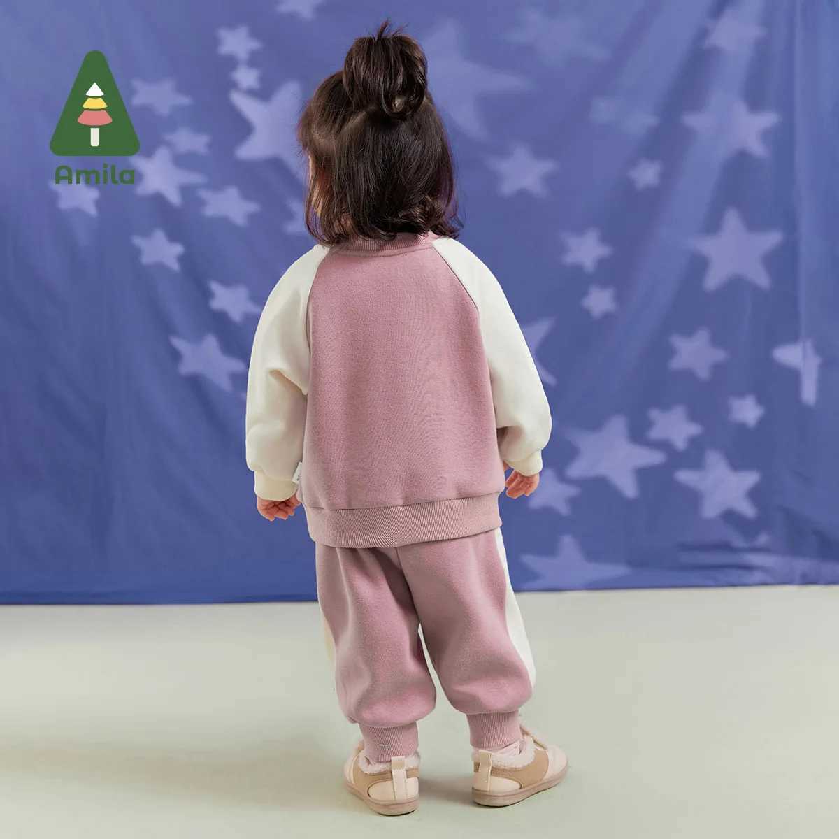 Clothing Sets Amila Baby Children Clothing Set 2024 Winter New Multicolour Round Neck Fleecing Warm Soft Baby Clothing H241126