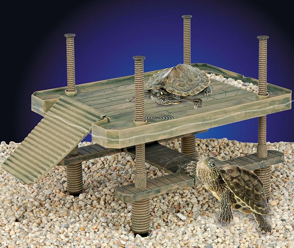 Turtle Floating Platform Decorative Reptile Pier Floating Basking Platform with Ramp Ladder