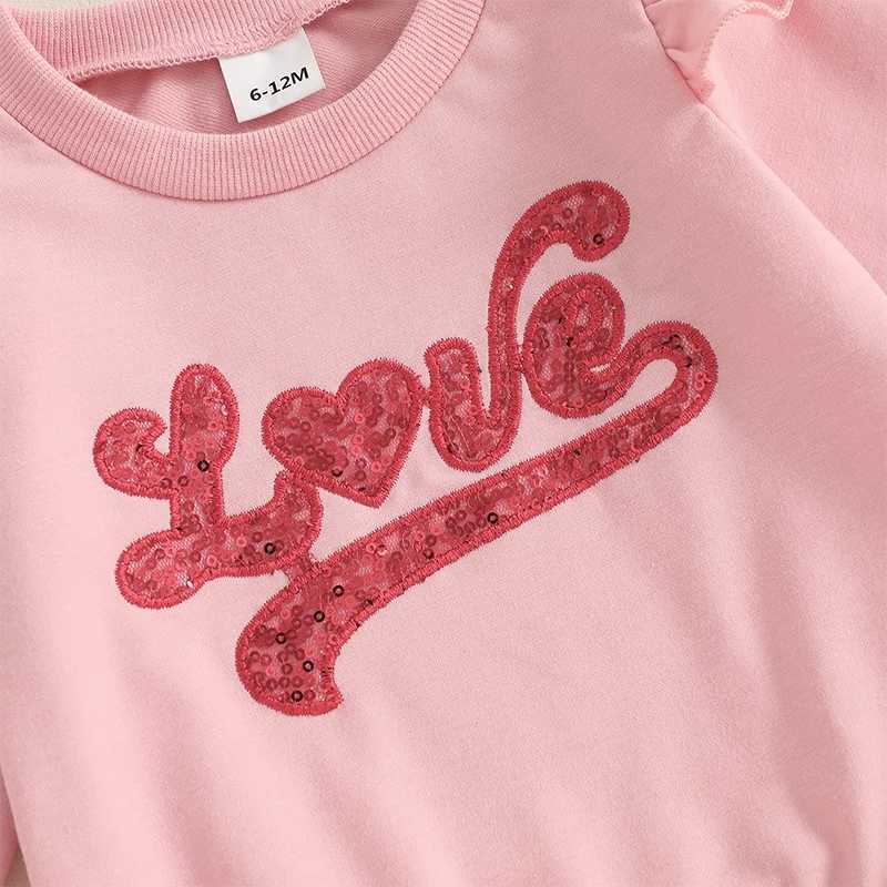 Clothing Sets 0-3Years Kids Baby Girl 2Pieces Activewear Outfits Letter Heart Sequin Print Long Flying Sleeve Sweatshirt with Bow Tie Pants H241126