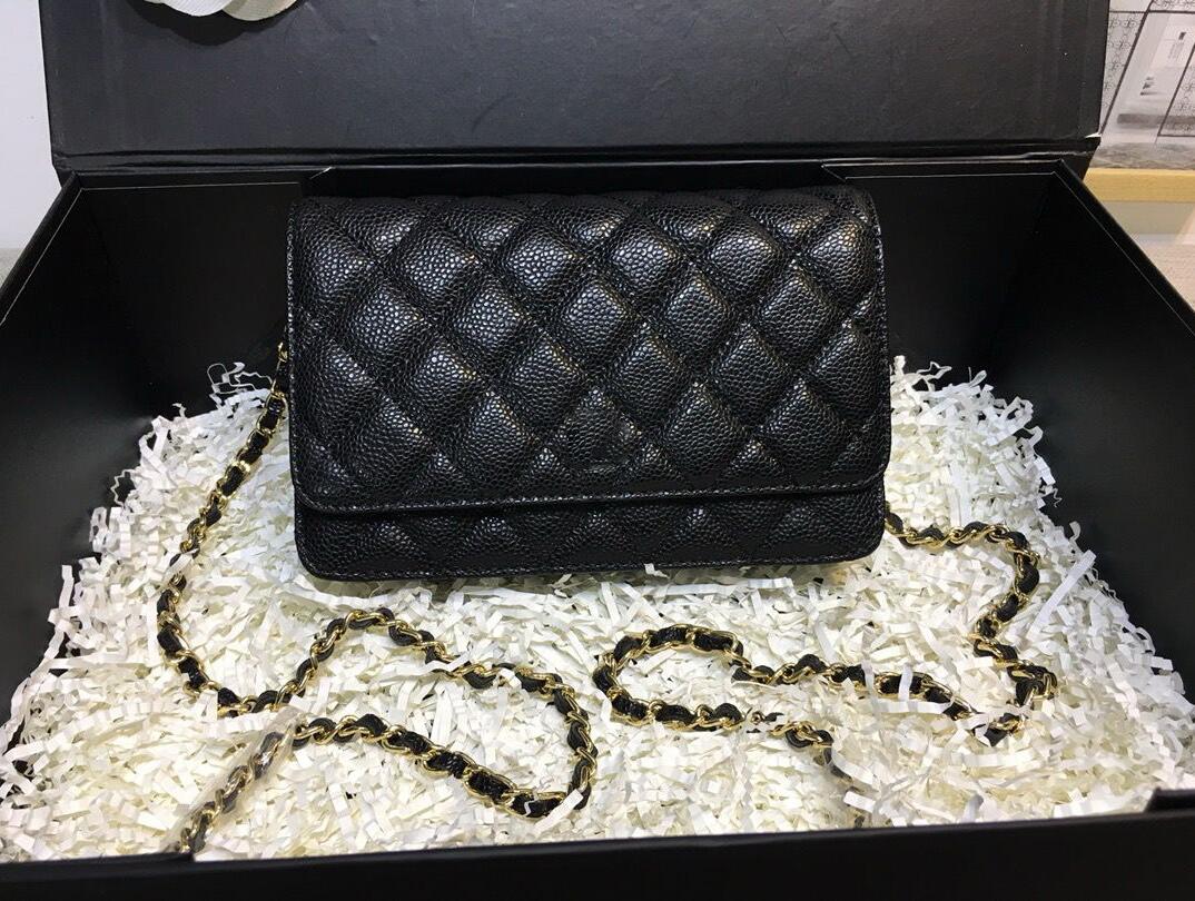 High quality luxury wallet handbags in female chain designer handbag mini square crossbody bag brand flap shoulder bags Caviar WOC