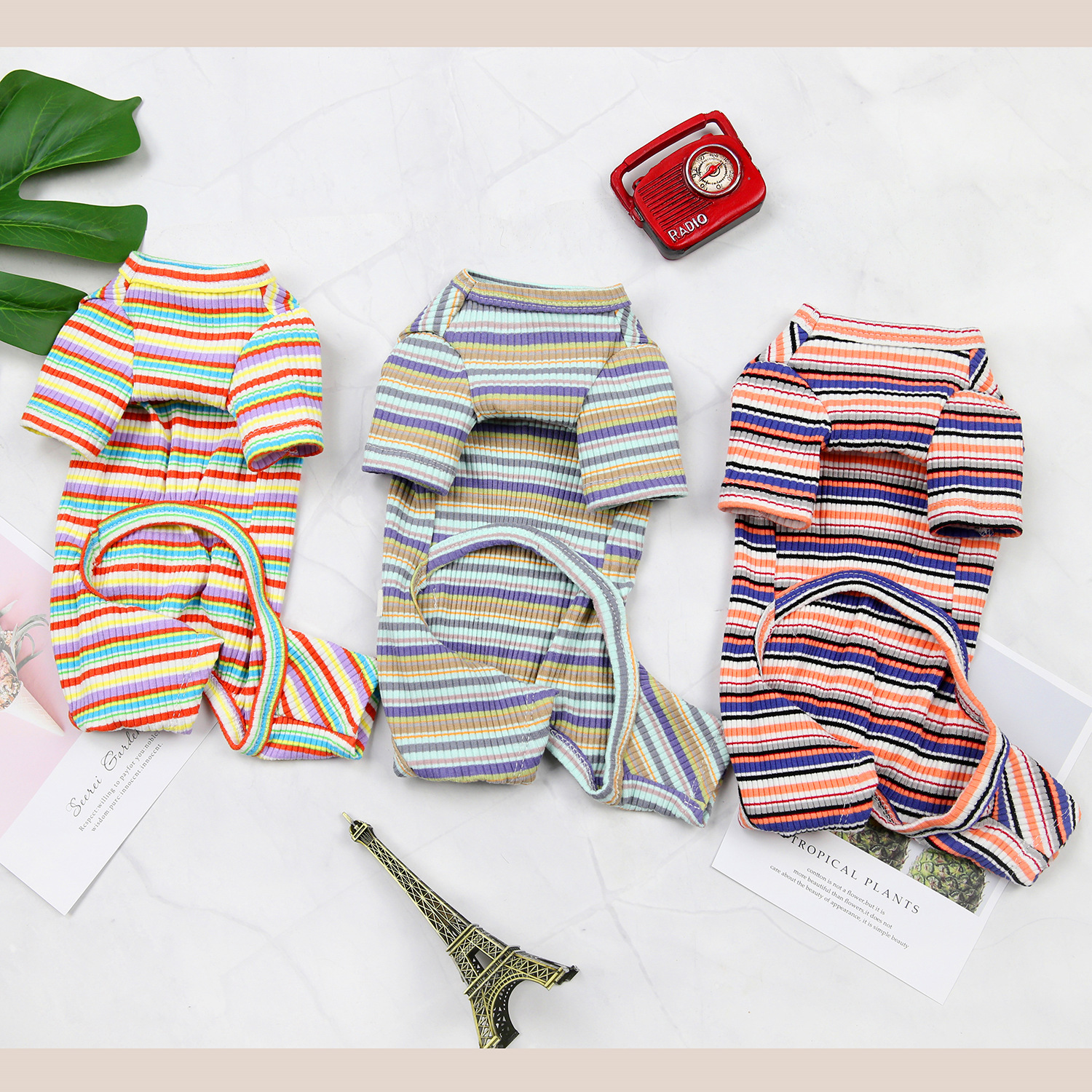 Cotton 4 legs pet pajamas colorful stripe dog pajamas lightweight soft pullover nighty for dogs cats pet clothes factory
