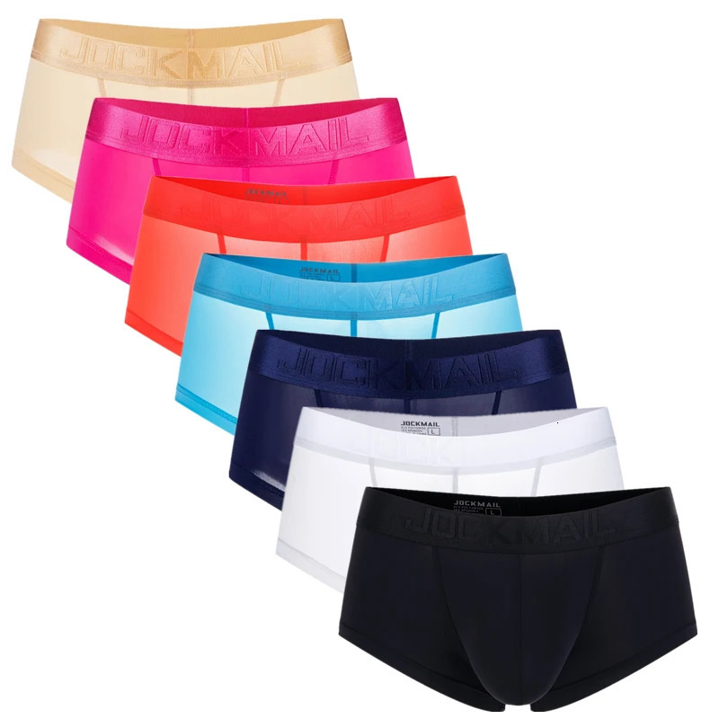 7 pieces/batch JOCKMAIL mens underwear sexy semi transparent ice silk boxer underwear ultra-fine fiber breathable care U-bump mens shorts 241126