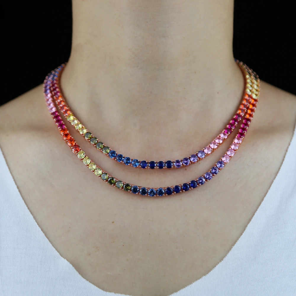 Wholesale Ice Rainbow Colorful Cubic Zirconia CZ 5mm Tennis Chain Charm Necklace Jewelry Gift 16 18 Female 241126