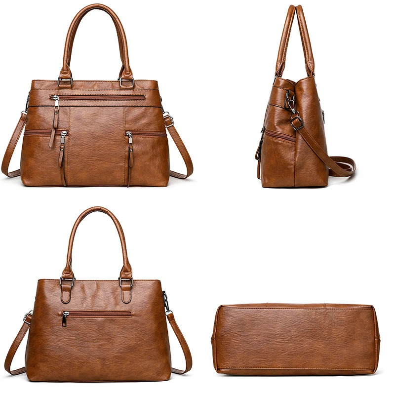 Large Capacity Soft Leather Pillow Bags Retro Handbag Boston Bag Casual One Shoulder Diagonal Cross Mom Sac A Main 241125