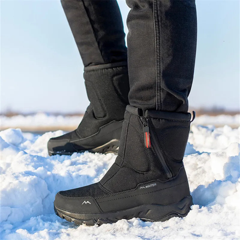 Large Size Winter Mens Boots Warm Plush Ankle Boots Sweat Wicking High-Top Warm Snow Boots Outdoor Sneakers Winter Mens Shoes 241114