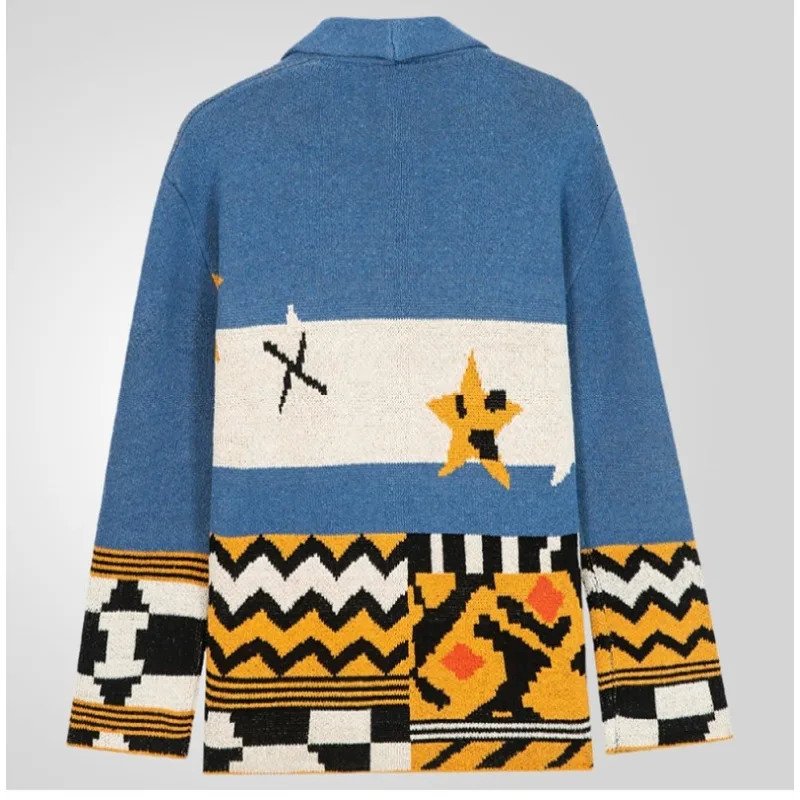 Mens autumn and winter jacquard knit mid length lapel cardigan sweater jacket business and leisure printed cardigan mens style 241126