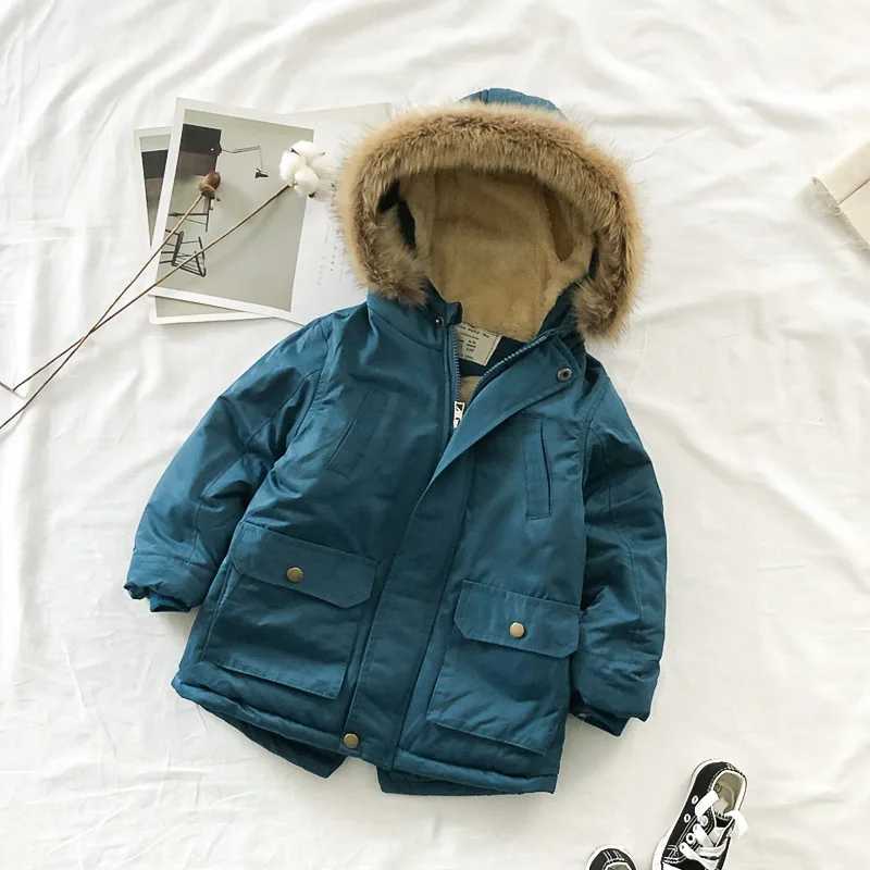 Down Coat New Boys Jacket 3-8 Years old Resist The Severe Cold Heavy Thick Plus Velvet High Quality Long Hooded For Kids Windbreaker H241123