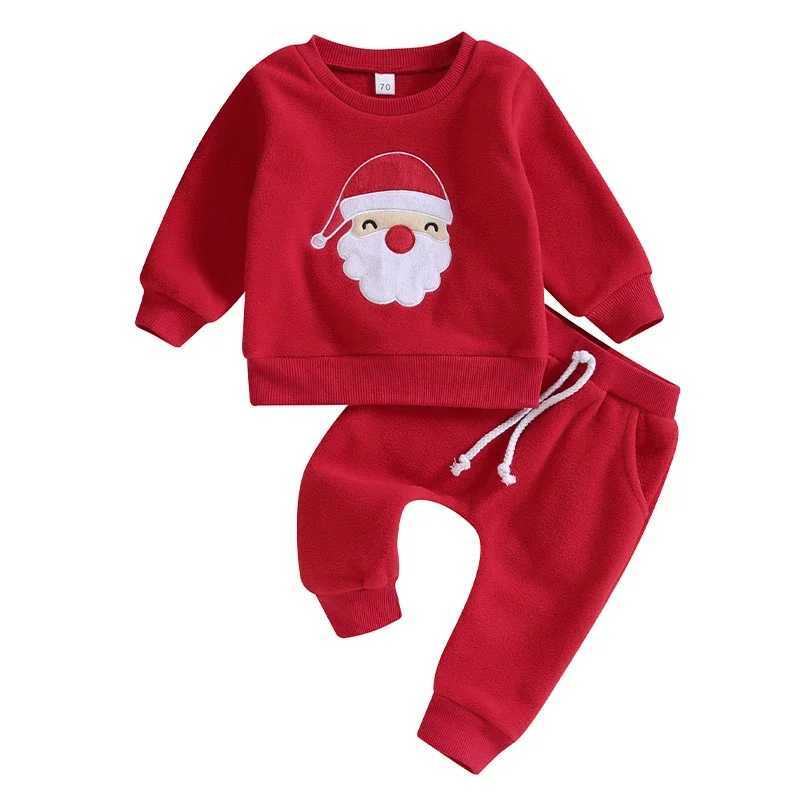 Clothing Sets Toddler Boys Christmas Outfits Set Santa Embroidery Long Sleeve Sweatshirts Solid Color Long Pants Xmas Clothes Set 2Pcs H241126