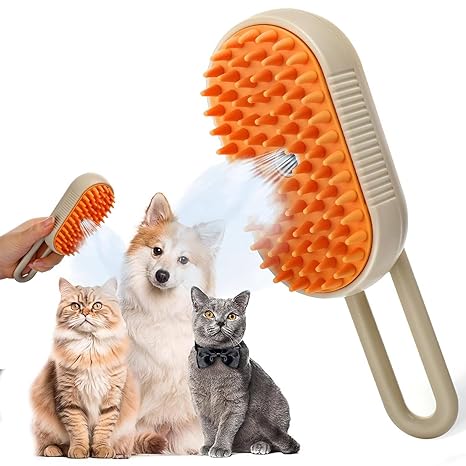 OF 2024 New Design Self Cleaning Pet Hair Removal Spray Massage Comb 3 In1 Steamy Pet Hair Brush
