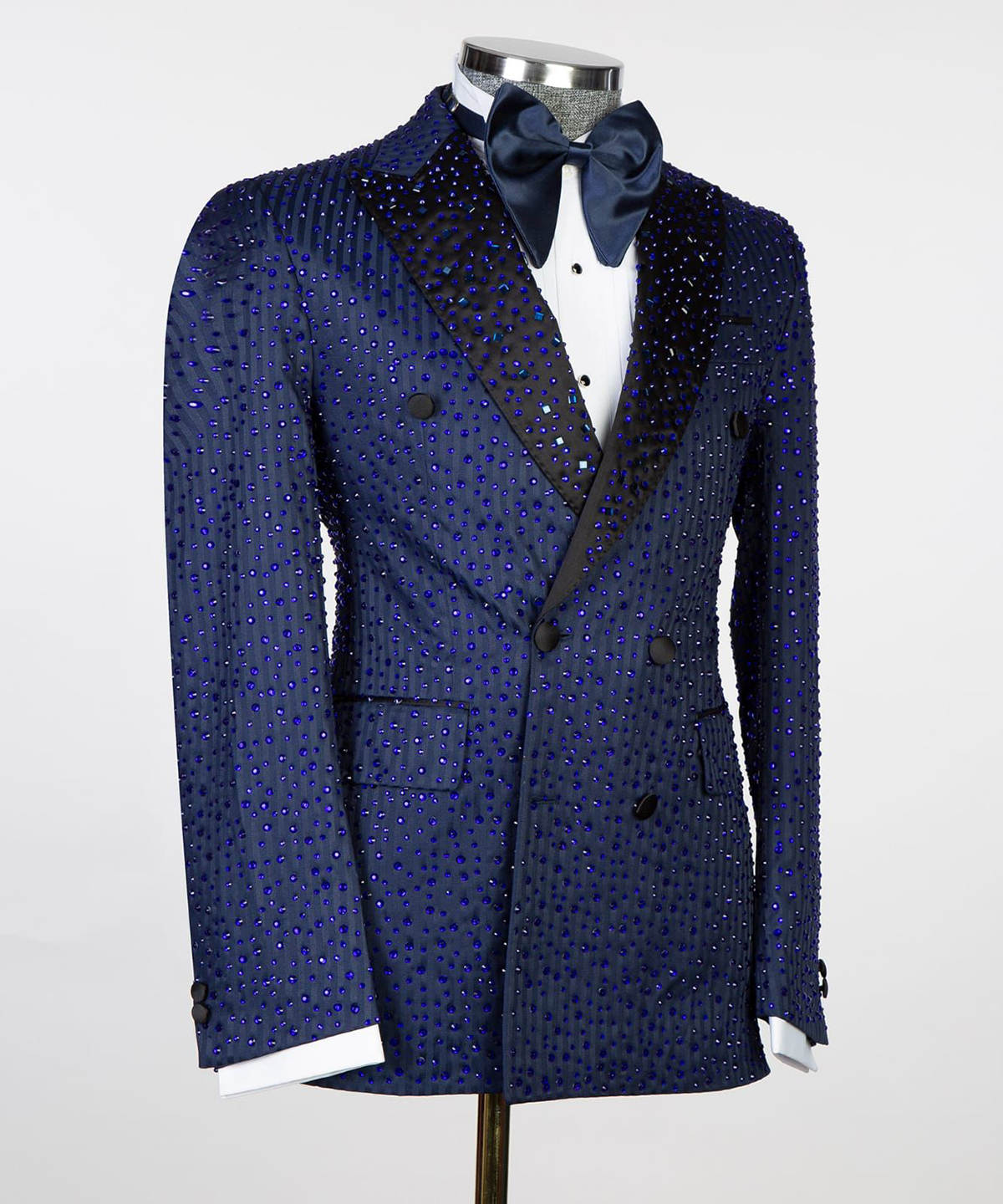 Handsome Blue Beaded Wedding Tuxedos 2 Piece Set Jacket Pants Peaked Lapel Men Suit Customized Groom Wear Party Suits