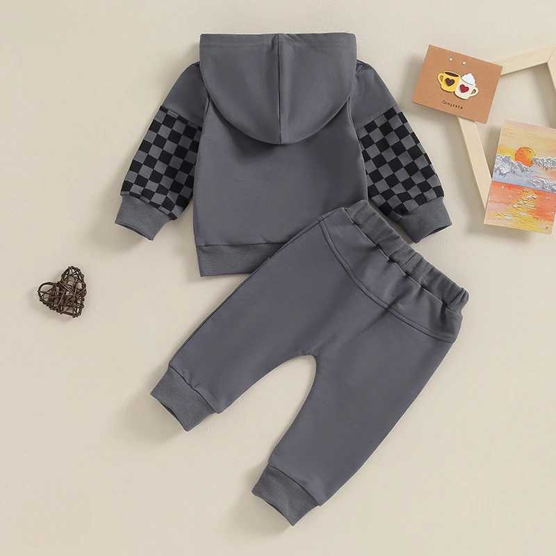 Clothing Sets Infant Baby Boys 2pcs Hoodie Pants Set Fall Winter Long Sleeve Plaid Print Sweatshirts Elastic Waist Trousers Infant Clothes H241126