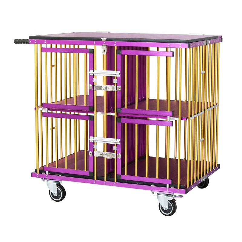 Pet trolley Factory wholesale portable folding travel dog show pet trolley purple-gold outdoor salon Four Wheeled factory Luxury