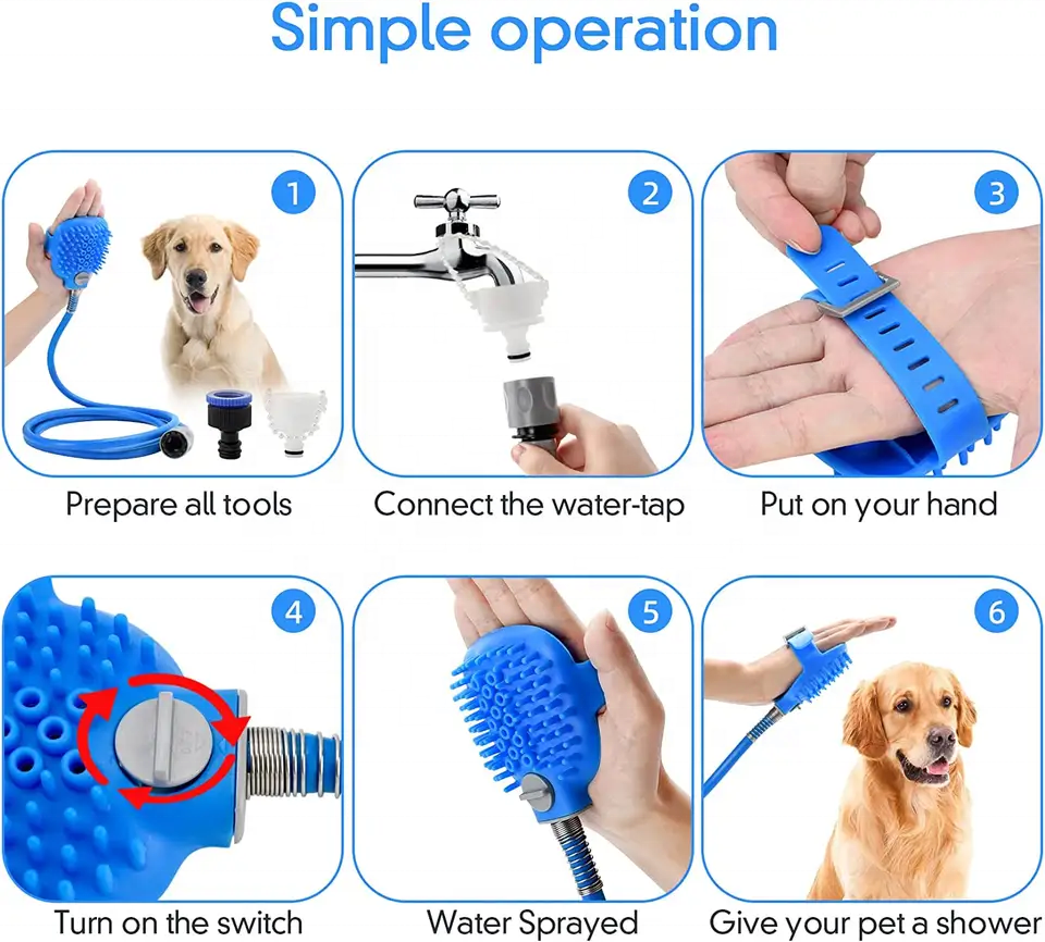 OF Hot Sale Portable Outdoor Indoor Cat Dog Grooming Tool Silicon Pet Shower Sprayer Massage Bath Brush