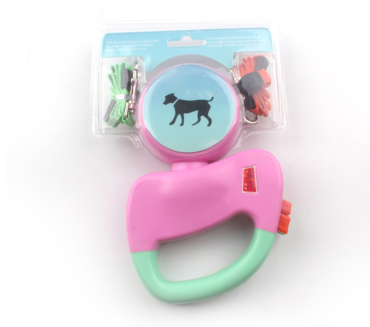 Automatic Telescopic Traction Rope One Pulling Two Heads Creative Dog Walking Rope Dog Chain Manufacturer Direct Sales Pet Leash