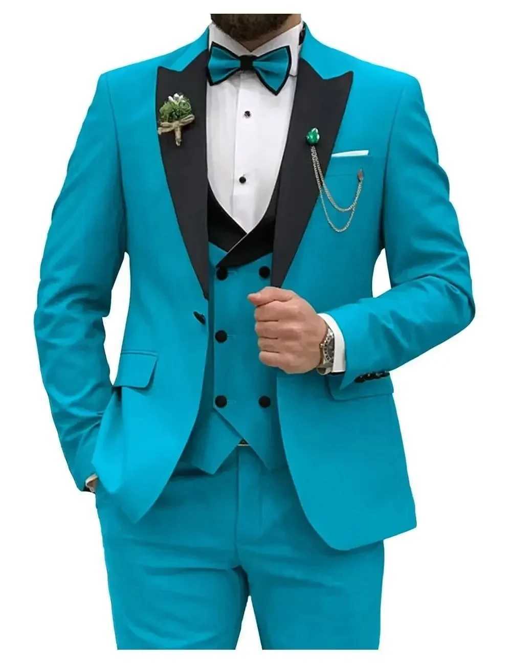 Blue Men Suits Slim Fit 3 Piece Double Breasted Suit Men Wedding Prom Party Business(Blazer+Vest+Pants) Wedding Suits for Men X250704