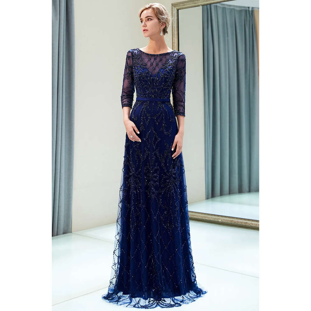 Tulle Long Evening Mermaid Beaded 2019 Half Sleeves Sequins Or Length Formal Party Prom Dresses 100% Real Image Cps1181 Lz0304