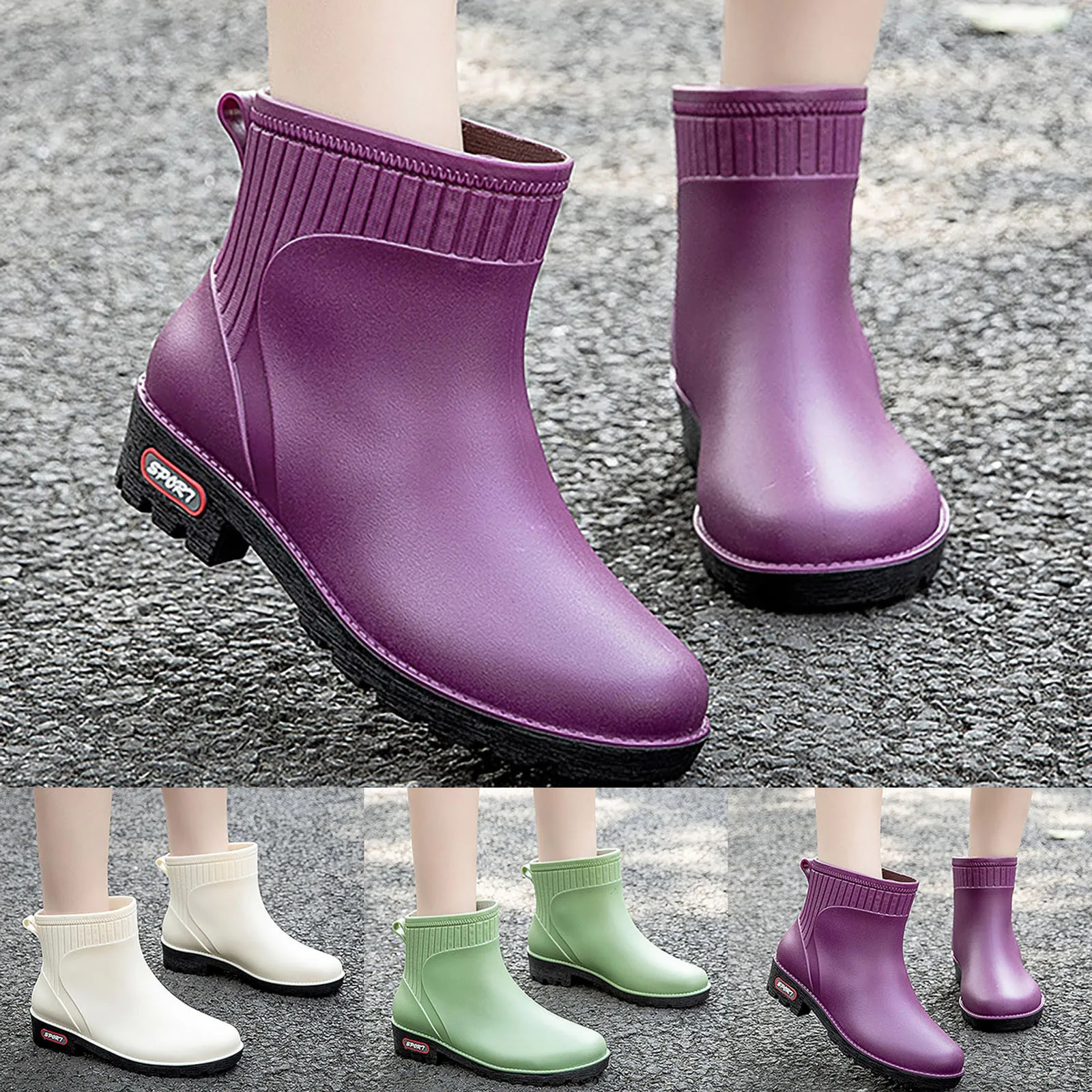 Waterproof rain boots for women rubber shoes for feet womens work garden Galohes waterproof short and chubby rain boots shoes Botas De Lluvia Mujer 24