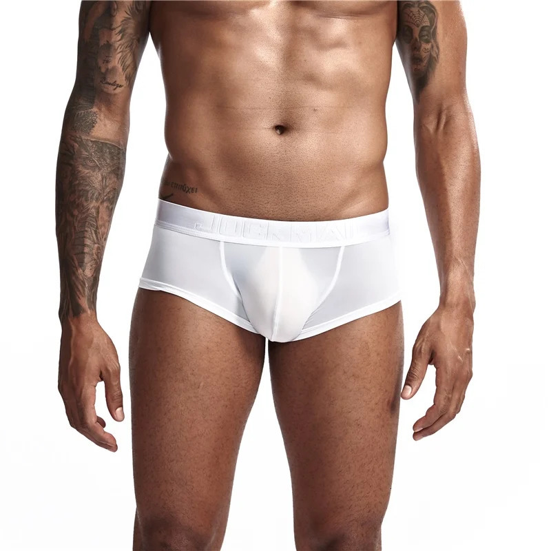 7 pieces/batch JOCKMAIL mens underwear sexy semi transparent ice silk boxer underwear ultra-fine fiber breathable care U-bump mens shorts 241126