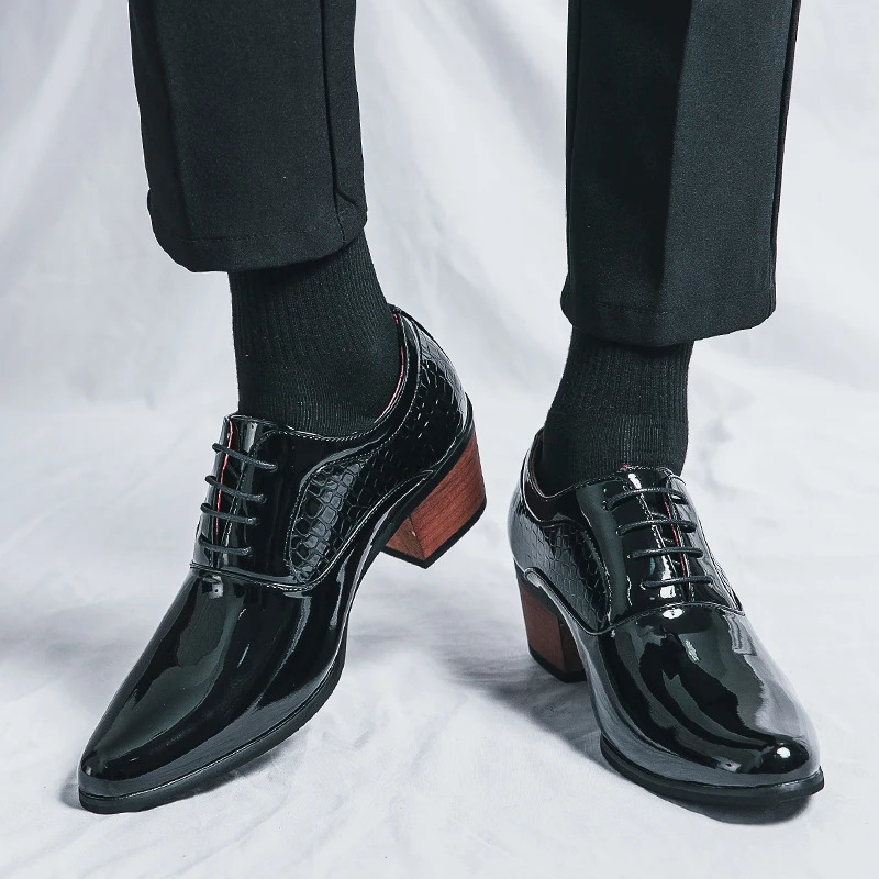 mens lace up Oxford shoes 2024 genuine leather high heels club classic pointed casual fashion shoes style 241126