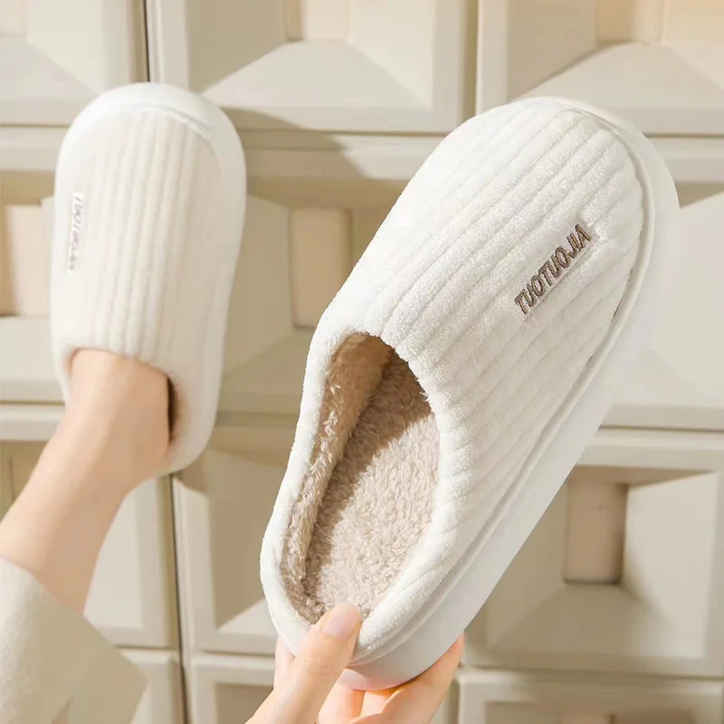 Couple slippers Indoor stripe fluff memory foam fluffy Eva anti-skid soft shoes anti-skid plush slippers Womens winter home 241126