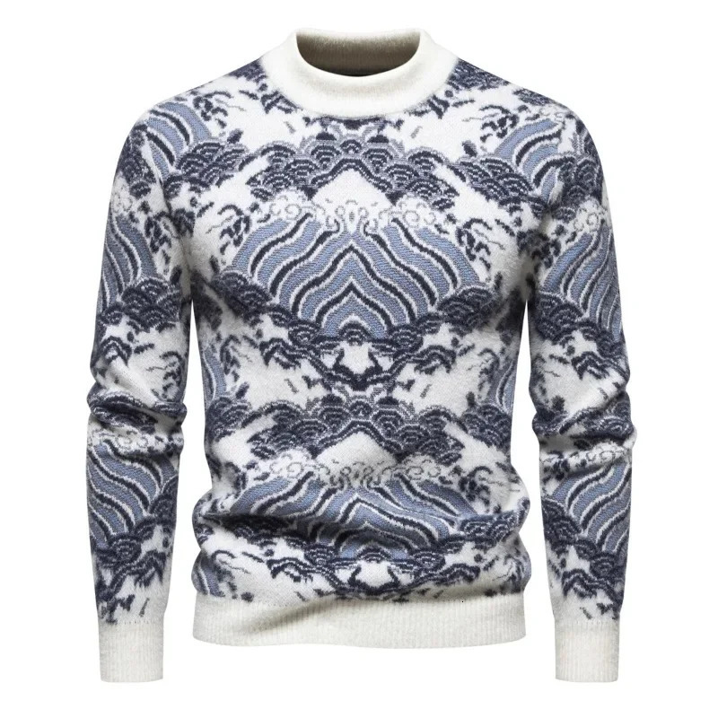 Fashion Landscape Pattern Long Sleeve Sweater Autumn Winter Casual Staff Collar Sweater Pull Down Sweater 241126