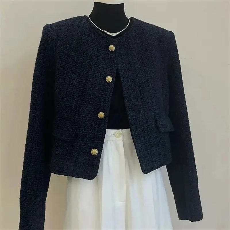 Black Little perfume Style Womens Wool Jacket Autumn Winter Premium Feel Short tweed Wool Coat Warm Coat 241125