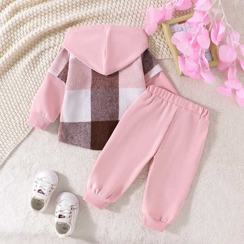 Clothing Sets Toddler Boy Girl Outfit Set Plaid Hoodie with Matching Trousers Long Sleeve Button-up Top Kids Clothing Set for Fall Winter H241126