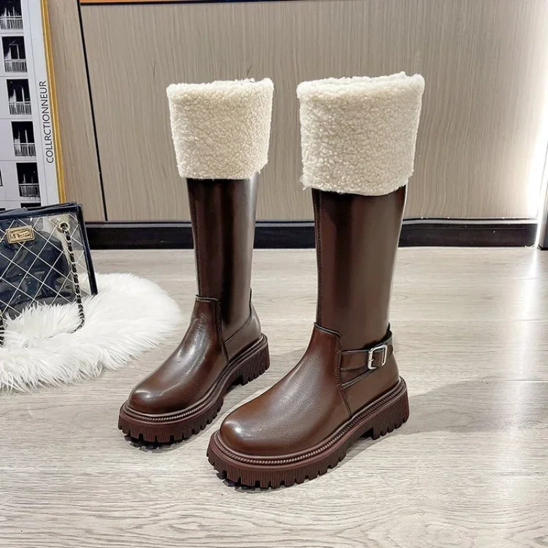 Snow Boots For Women Round Toe Female Shoes Zipper Flat Heel Winter Footwear Boots-Women Ladies 2024 Over-the-Knee Med Short Plu 241126