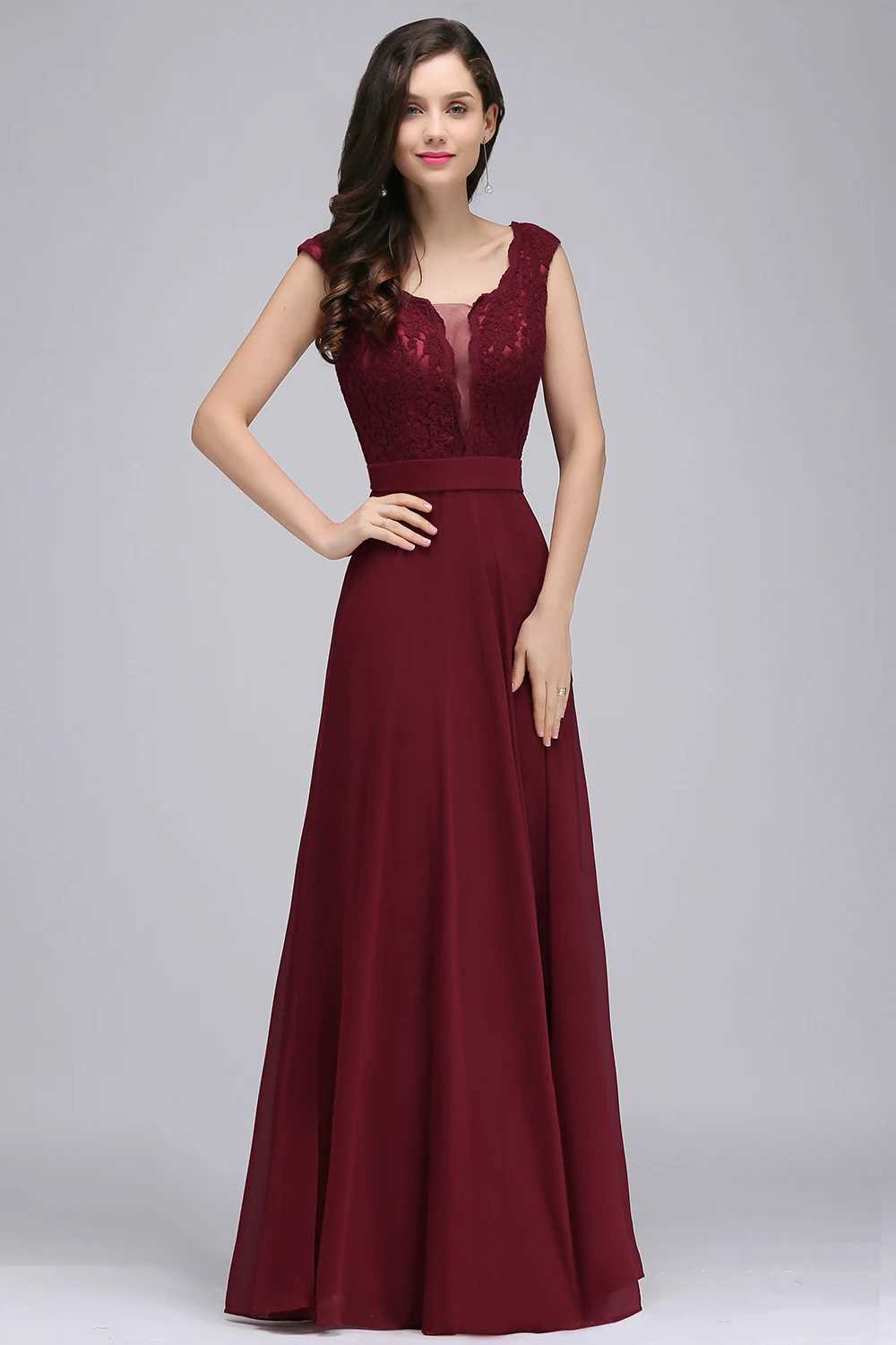 Runway Dresses Elegant Long Burgundy Evening Dresses 2023 Sexy Illusion O Neck Lace Slveless A-Line Chiffon Formal Party Prom Gowns Vestidos Y240426